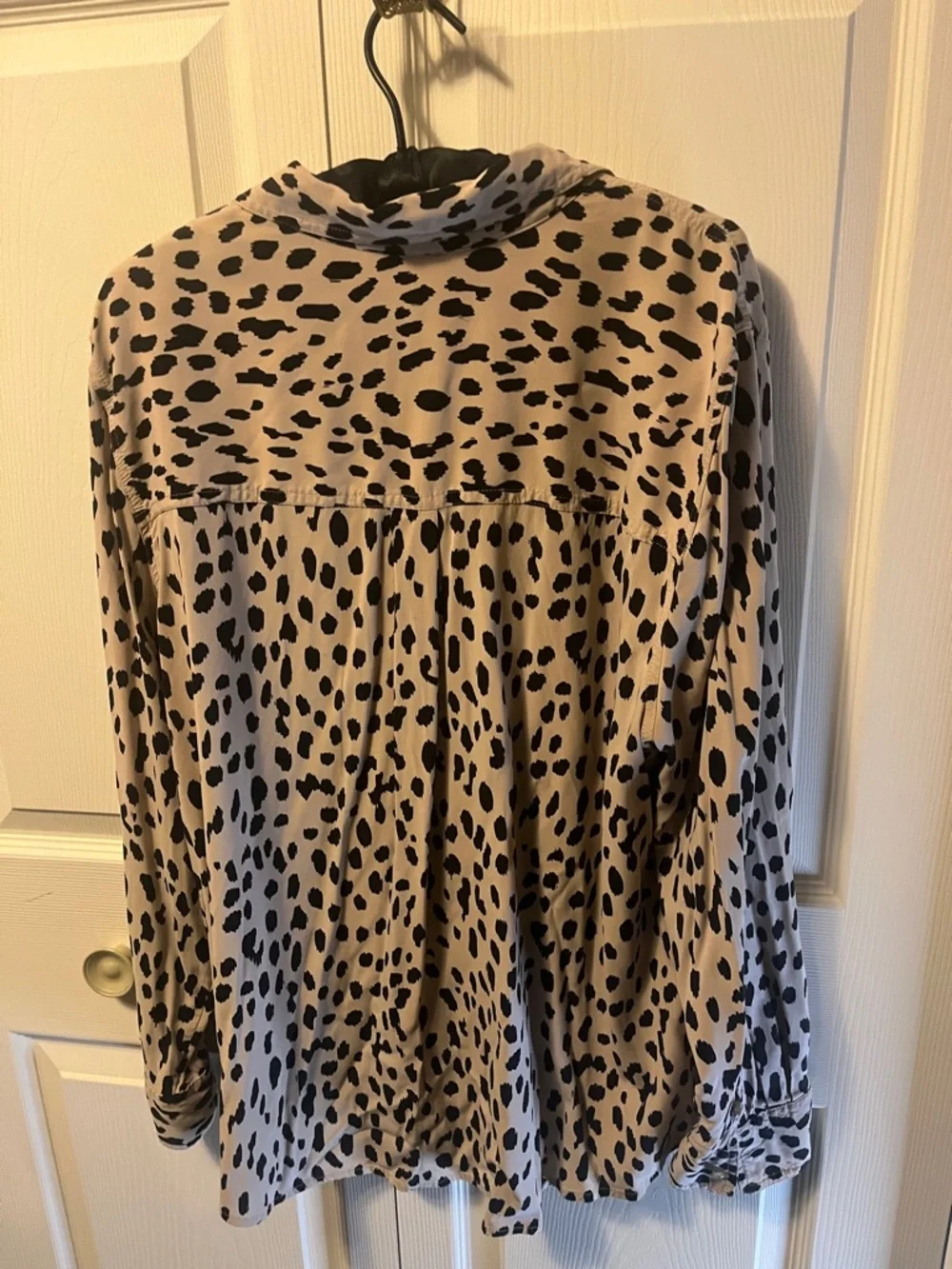 Chico's Taupe and Black Dotted Button-Front Blouse - Picture 5 of 5